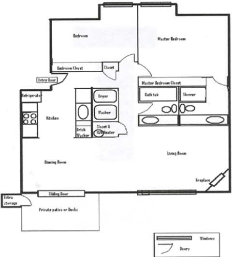 Floor plan for 2 beds, 2 baths, 1100 sqft